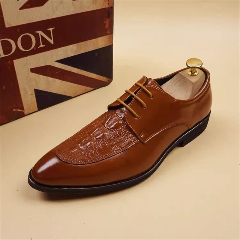 Men's Formal Wear Office British Pointed Crocodile Pattern Date Wedding Fashionable Leather Shoes