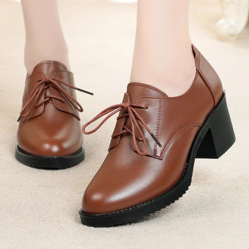 Women's Chunky Pumps Soft Bottom Mom Black British Heels