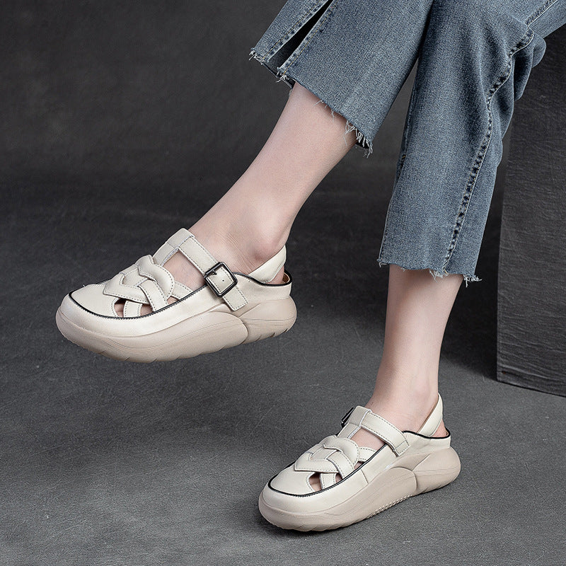 Women's Breathable Buckle Thick Bottom Top Layer Women's Shoes