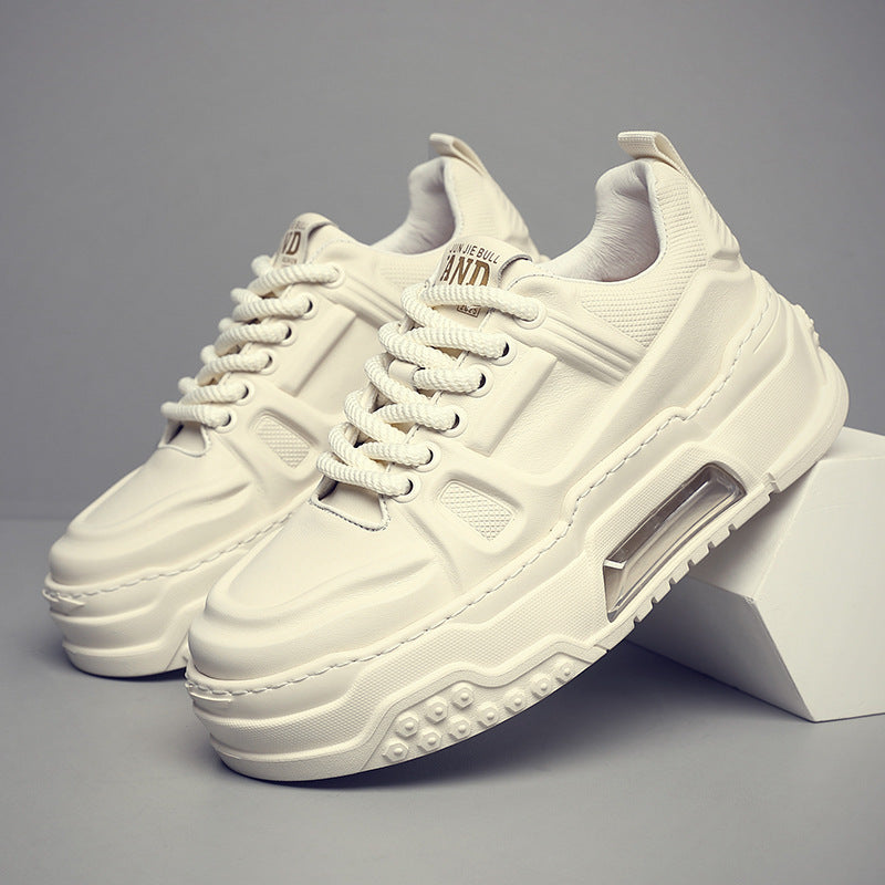 Men's Top Layer Cowhide Breathable Trendy Korean White Men's Board Shoes
