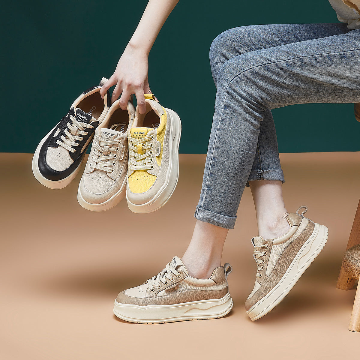 Women's Skateboard Soft Bottom Sports Thick Top Layer Casual Shoes