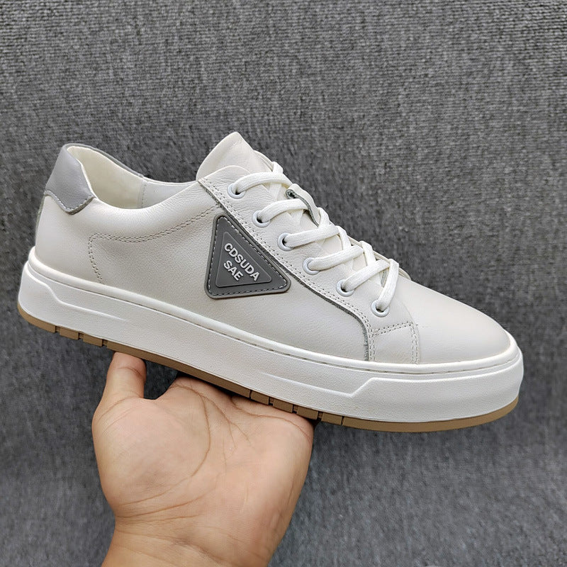 Men's Korean Style Versatile Flat Cowhide White Men's Shoes