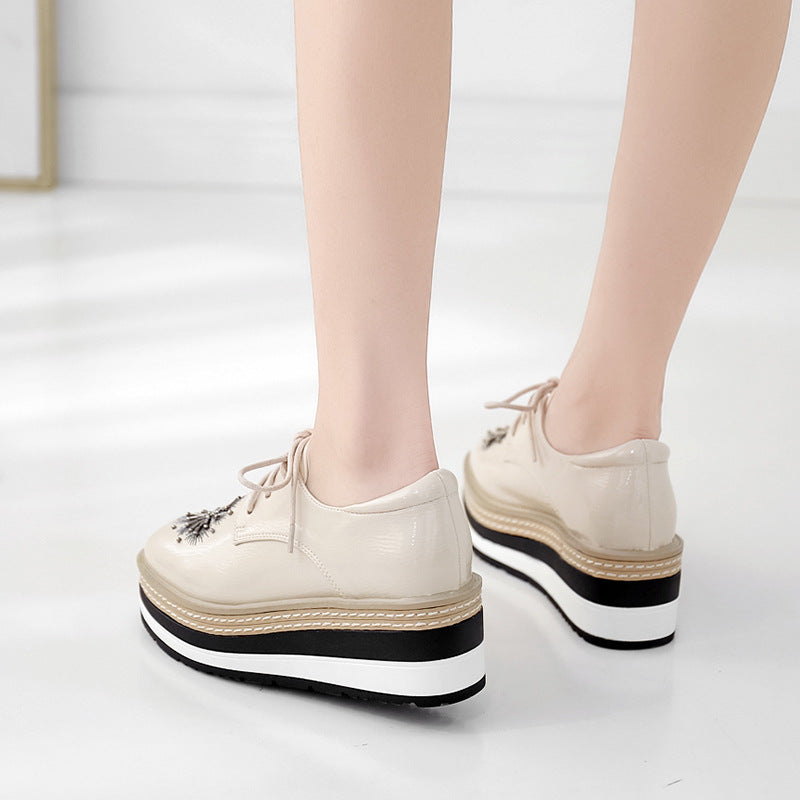 Women's Platform Thick-soled Autumn Striped Carved Wedge Casual Shoes