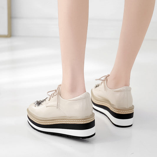 Women's Platform Thick-soled Autumn Striped Carved Wedge Casual Shoes