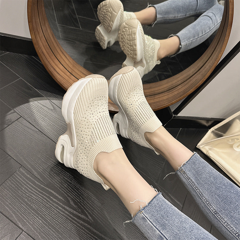 Women's Shallow Mouth Flying Woven Breathable Mesh Platform Casual Shoes