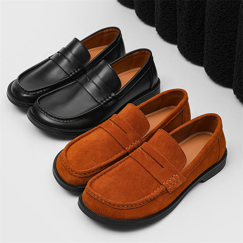 Retro Design High-grade Black Khaki Beige Leather Shoes