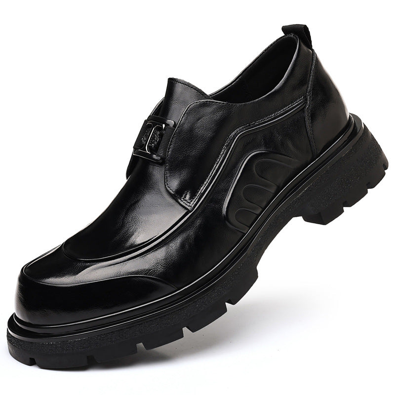 Men's Layer Cowhide Formal Thick Bottom Light Leather Shoes