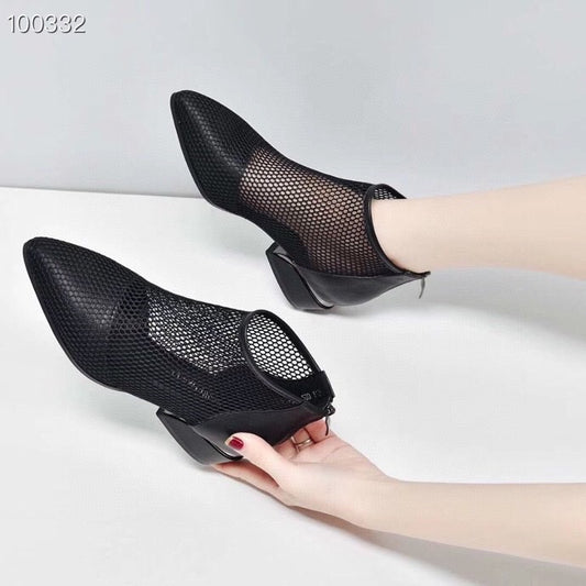 Women's Mid Mesh Surface Spring Genuine Pointed Toe Women's Shoes