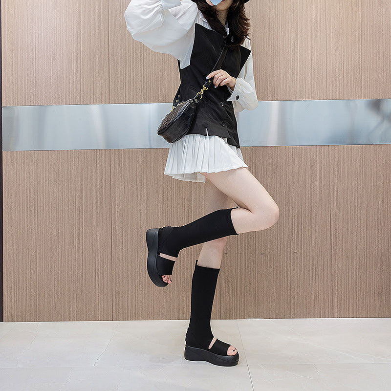 Women's Knee-high Summer Peep Toe Breathable Slimming Sandals