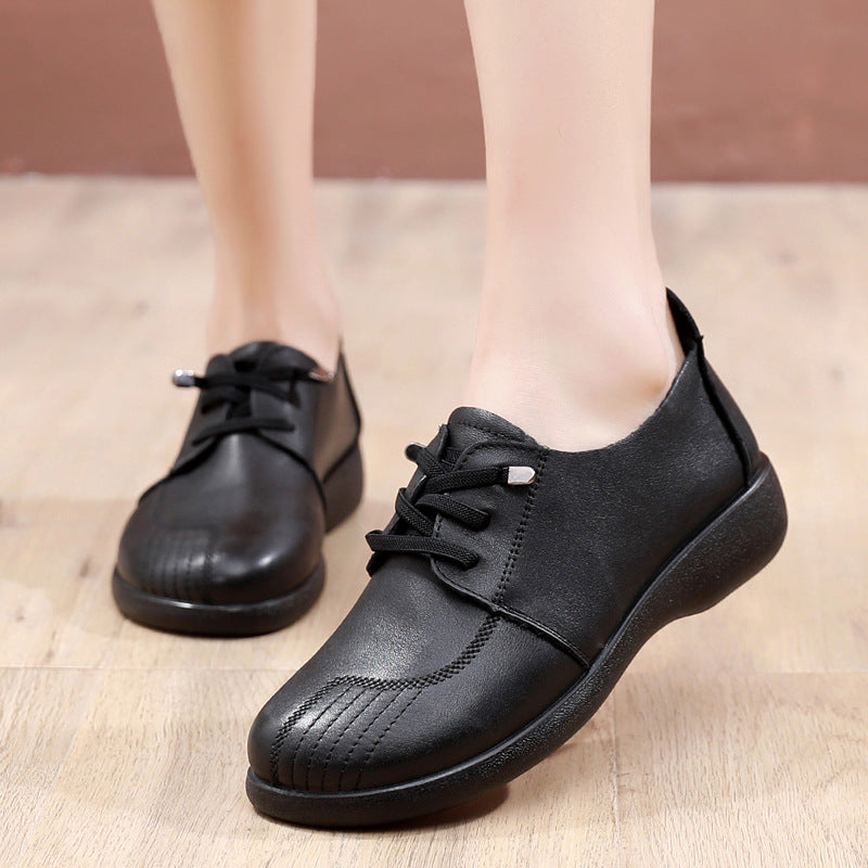 Women's Round Toe First Layer Cowhide Flat Ethnic Women's Casual Shoes