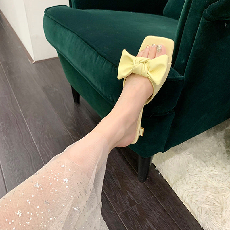 Women's French Style Bow Square Toe Short Sandals