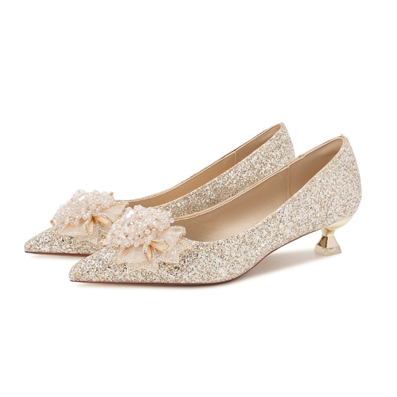 Women's Low Block Stilettos Bow Rhinestone Bridal Main Women's Fashion Shoes