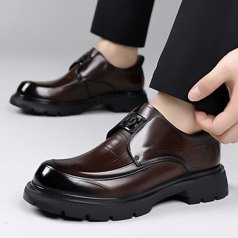 Men's First Layer Cowhide Genuine Breathable Formal Suit Slip-on Thick Bottom Men's Shoes
