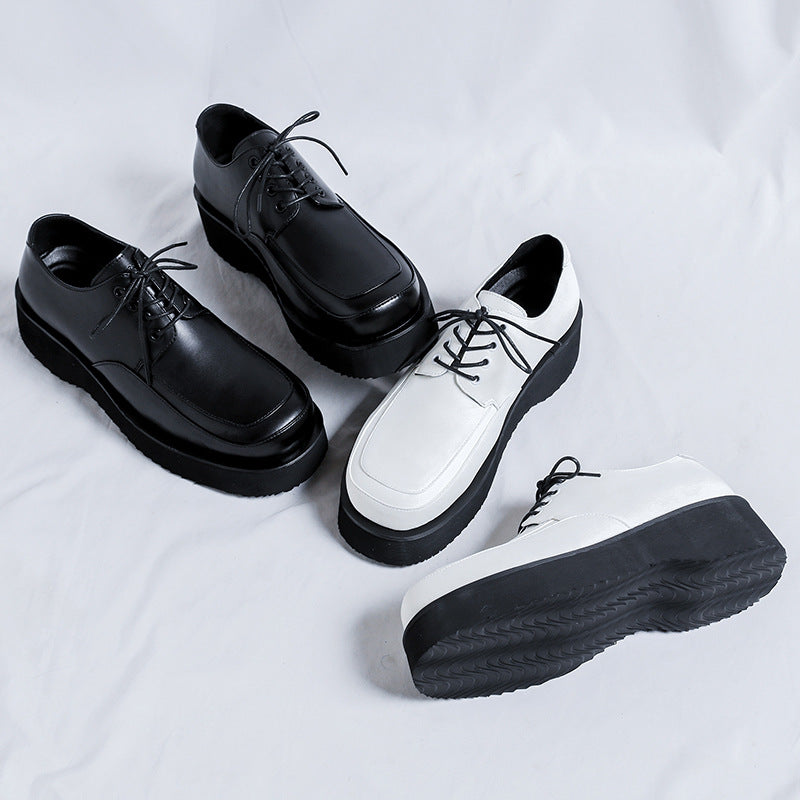 Men's British Style Platform Autumn White Big Leather Shoes