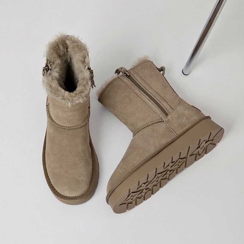 Women's Integrated Zipper For Winter Fleece-lined Thickened Northeast China Snow Boots