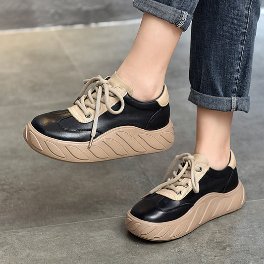 Women's Genuine Bread Platform Top Layer Cowhide Casual Shoes