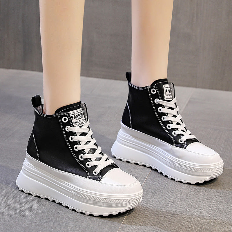 Women's Muffin Height Increasing Insole Cowhide Ankle Boots