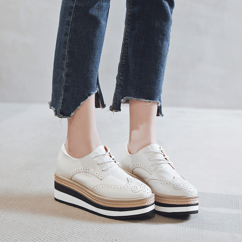 Women's Platform Thick-soled Autumn Brogue With Hidden Elevator Casual Shoes