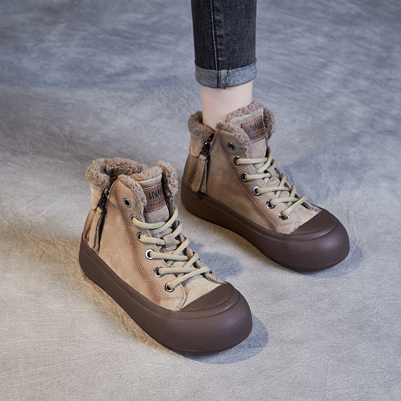 Women's Vintage Winter Double Zipper Fur Integrated Boots