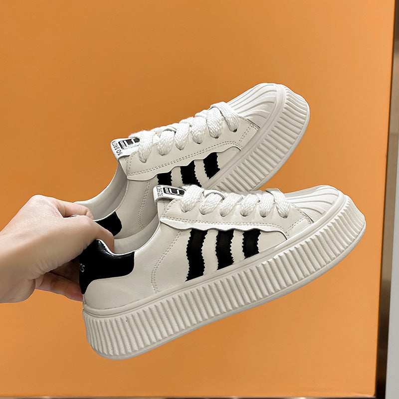 Women's Platform White Shell Toe Real With Fleece Lining Flat Biscuit Women's Casual Shoes