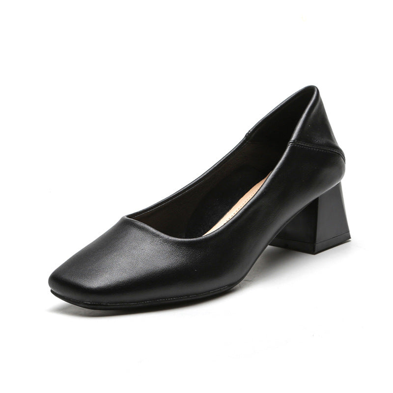 Women's Grandma Chunky Low-cut Female Square Toe Casual Shoes