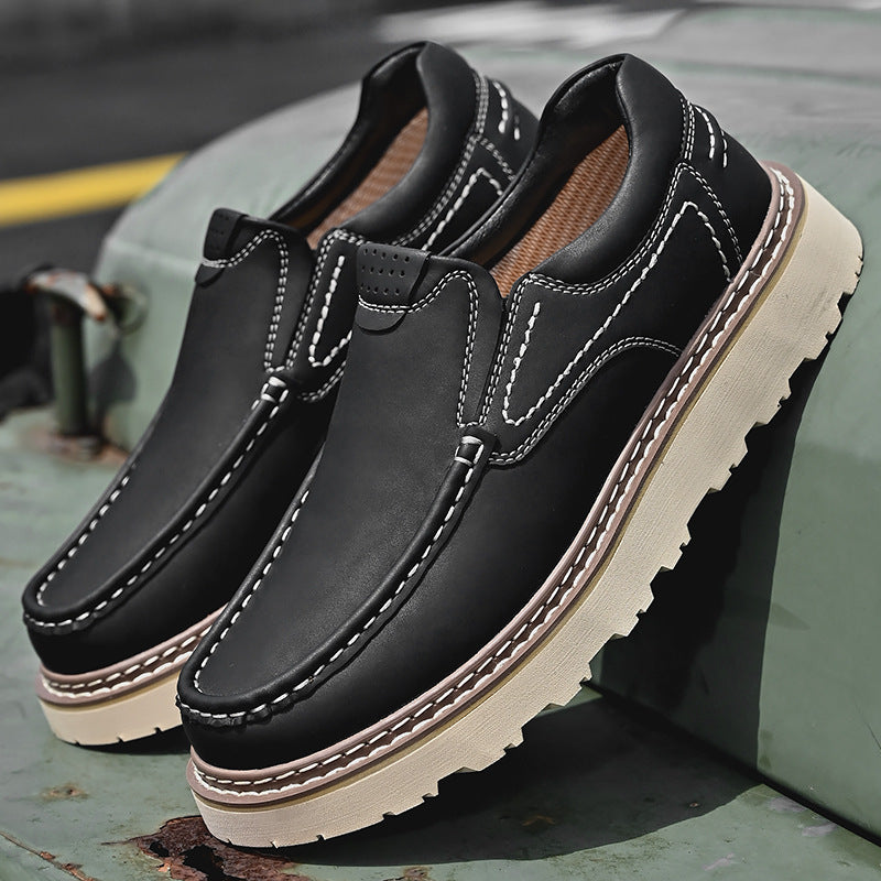 Men's Pedal Large Size Autumn Genuine Retro Platform Men's Casual Leather Shoes