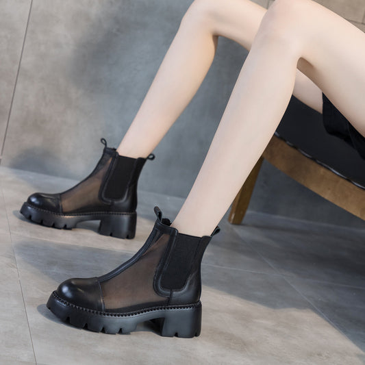 Women's Korean Mesh Chunky Ankle High Heels