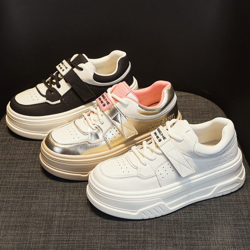 Women's Autumn Genuine White Thick Bottom Platform Sneakers