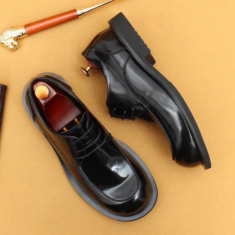 Men's British Glossy Big Toe Top Layer Cowhide Men's Business Leather Shoes