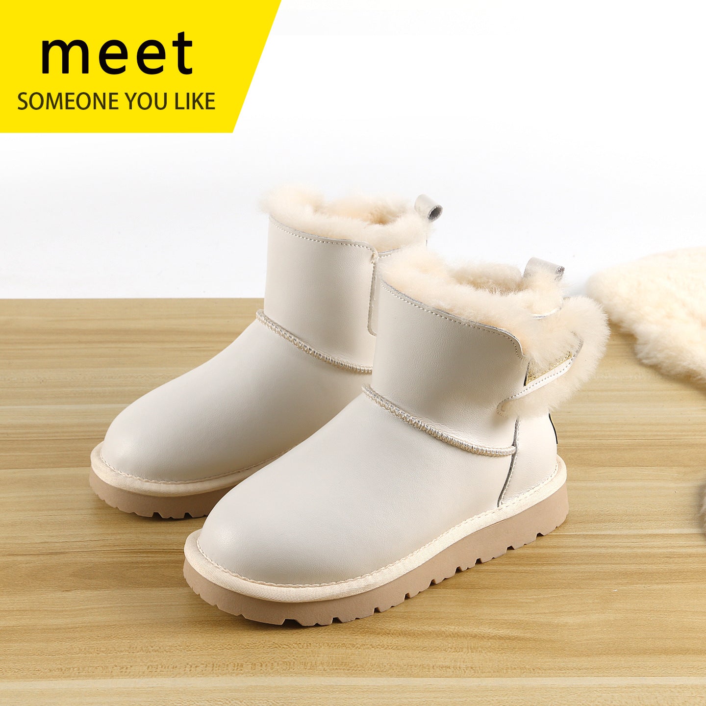 Women's Genuine Fur Integrated Waterproof Ankle Fleece-lined Snow Boots