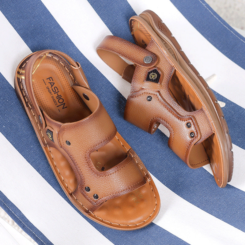 Men's First Layer Cowhide Summer Two-way Beach Sandals