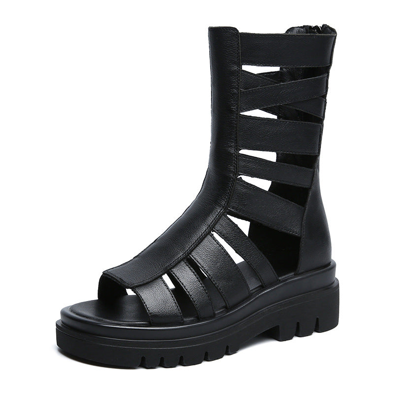 Women's Platform Fashionable Genuine Roman Wedge Peep Sandals