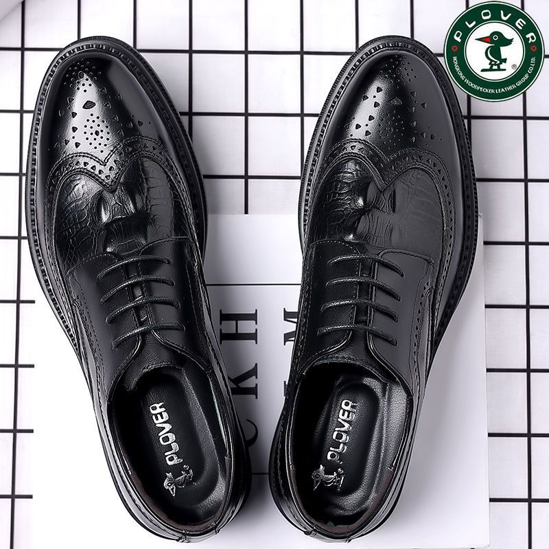 Men's Woodpecker Breathable Business Formal Wear Black Leather Shoes