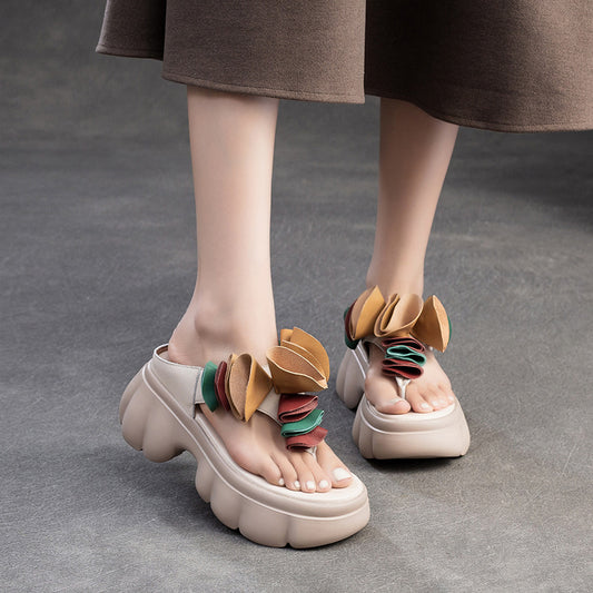 Women's National Style Flower Wedge Outdoor Comfortable Slippers