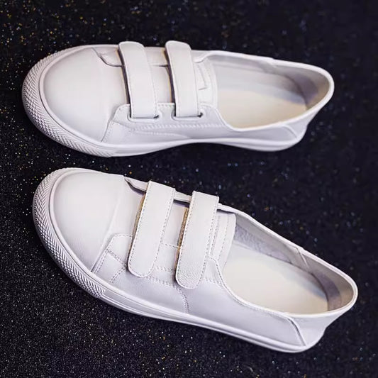 Women's White Summer Genuine Low-cut Slip-on Flat Casual Shoes