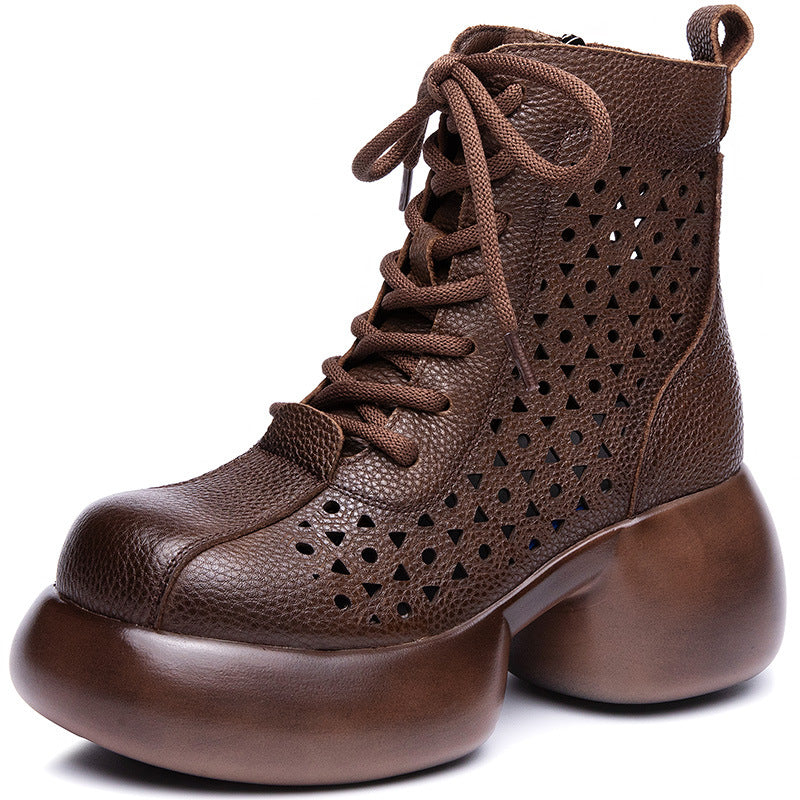 Women's High Retro Chunky Hollow Hole Ankle Boots