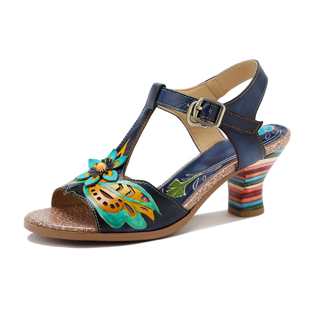 Hand-rub Color Retro Contrast Rainbow Comfortable Heels