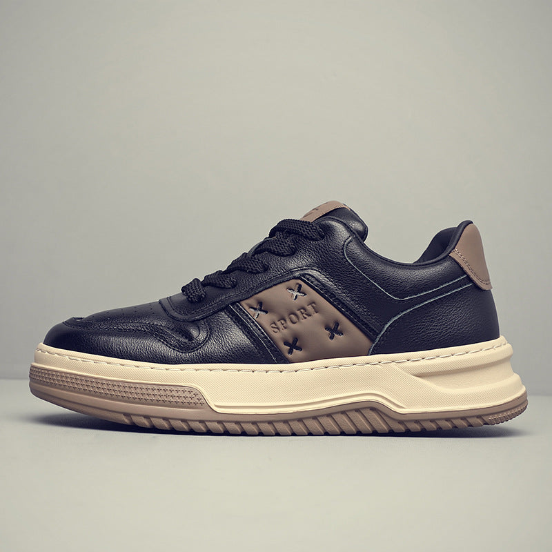 Men's Top Layer Cowhide Fashion Black Platform Men's Shoes