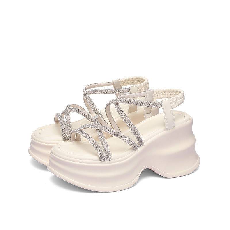 Women's & Men's Wedge Summer Soft Bottom Increase French Rhinestone Sandals