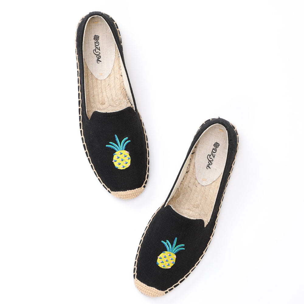 Women's Closed Toe Embroidered Flat Fisherman Fashion Canvas Shoes