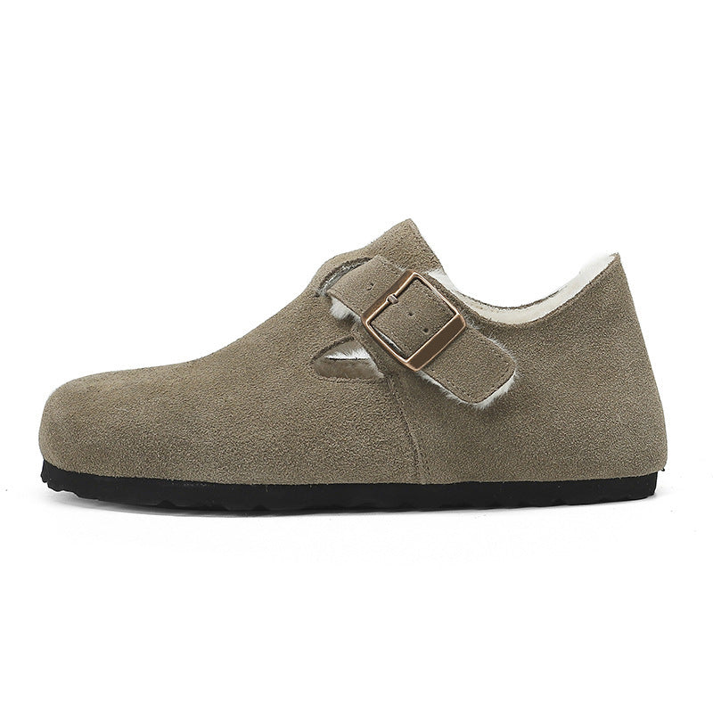 Gray Green Cow Suede Genuine All-inclusive Leisure Women's Casual Shoes