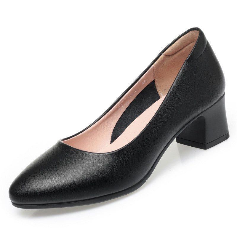 Women's Tired Feet Black Chunky Mid Hotel Shallow Mouth Casual Shoes