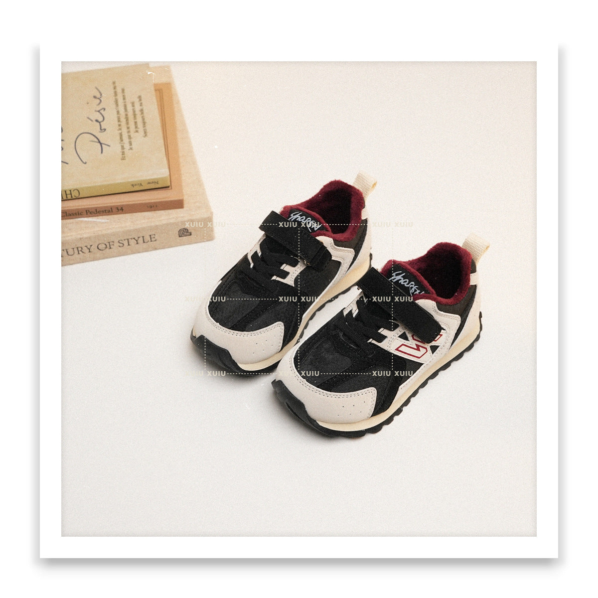 Children's American Retro Fleece-lined Boys Velcro Sneakers