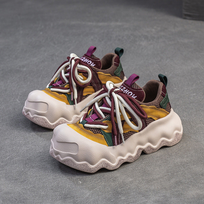 Women's Style Thick Bottom Color Matching Breathable Clunky Casual Shoes