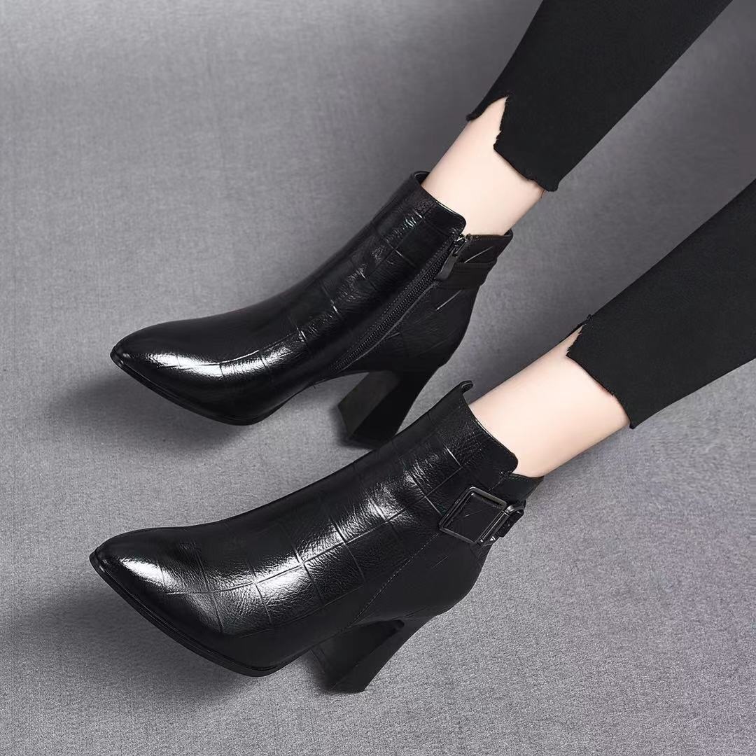 Women's High Chunky Pointed Toe Mid Cotton Boots