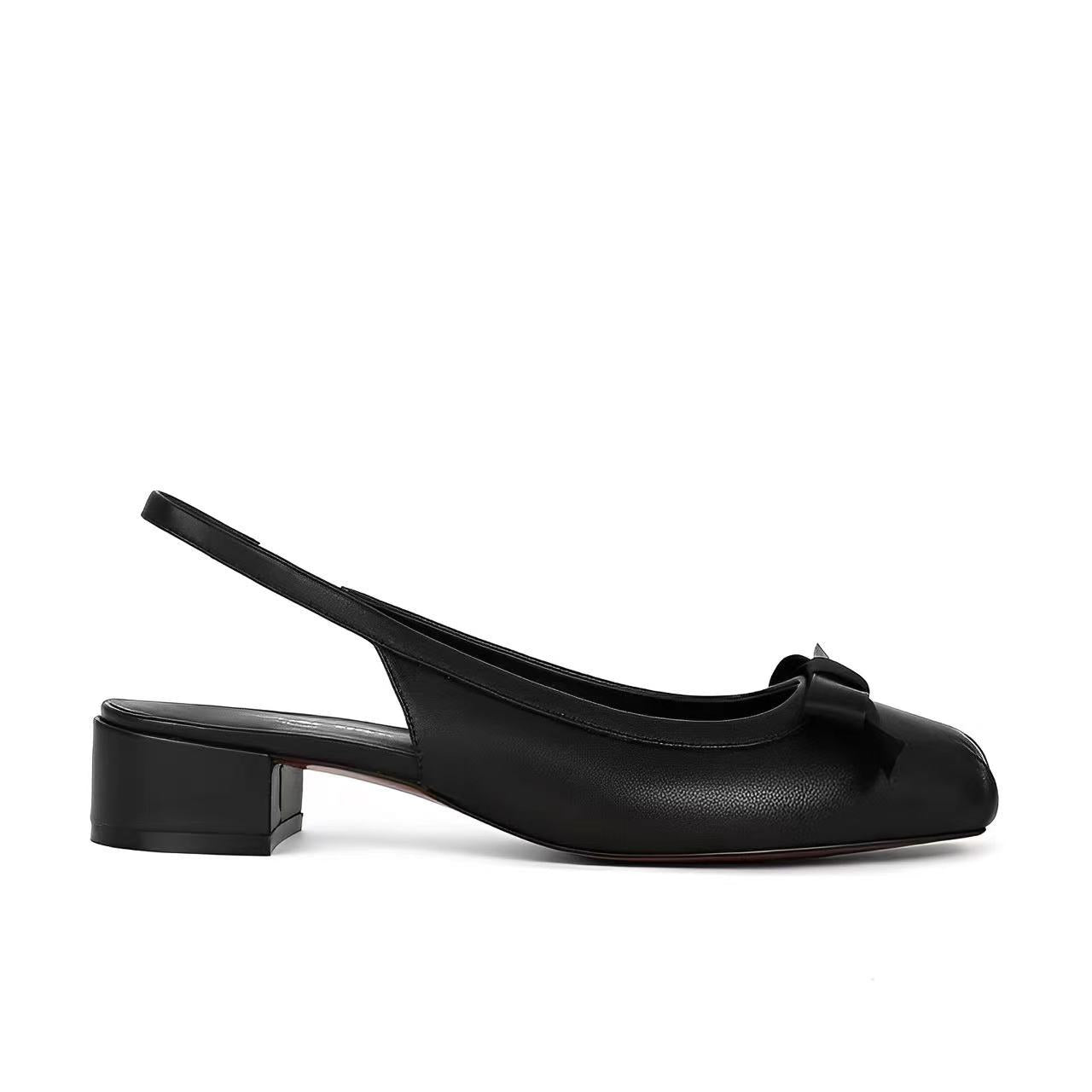 Elegant Pig Nose Bow Square Head Slingback Sandals