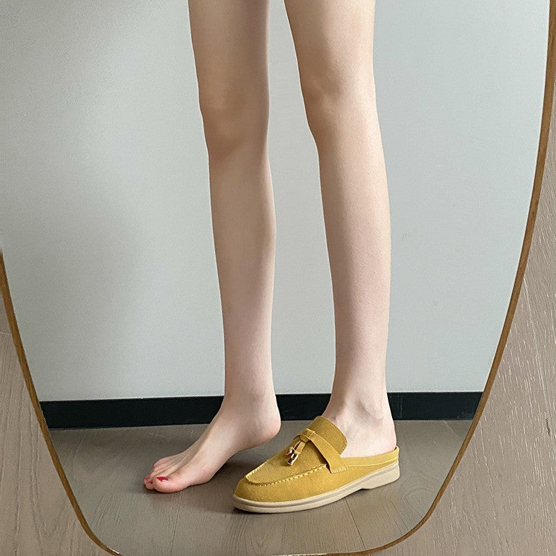 Women's Fleece-lined Sheepskin Version Tassel Lock Flat Slip-on Lofter Soft Loafers