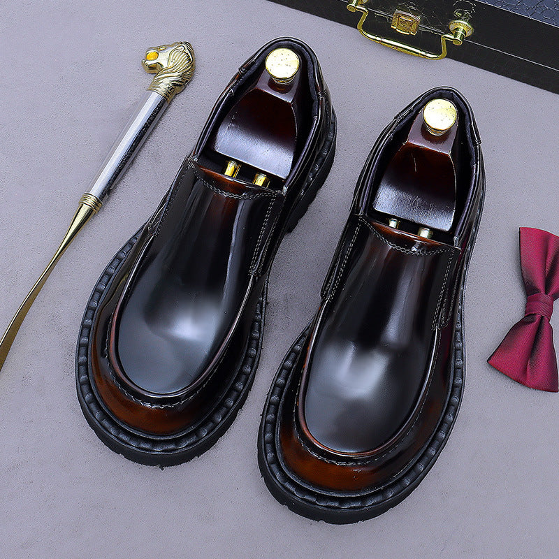 Men's Business Formal Glossy Cowhide Platform Genuine Elegant Gentleman Men's Casual Leather Shoes