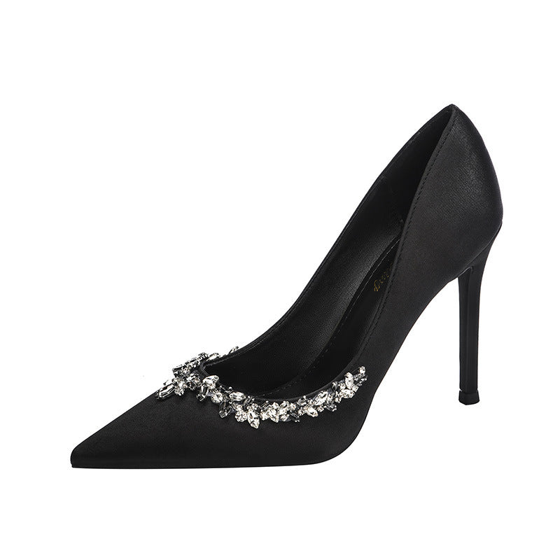 Women's Champagne Pointed Toe Rhinestone High-heeled Stiletto French Sexy Women's Shoes