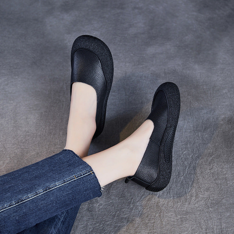 Women's Handmade Retro Genuine Shallow Mouth Top Layer Men's Shoes